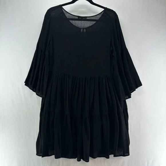 Hem & Thread Dress Sz S Peasant Tunic Embroidered Tiered 3/4 Sleeve Rayon Black - Picture 2 of 11